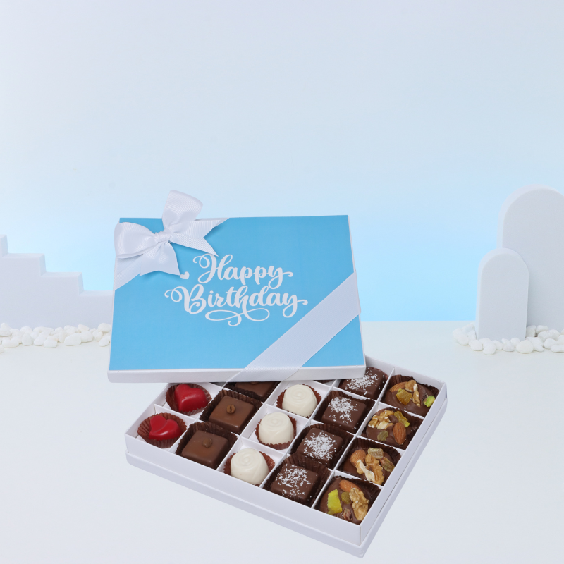 "Happy birthday" blue designed 20P chocolate hard box