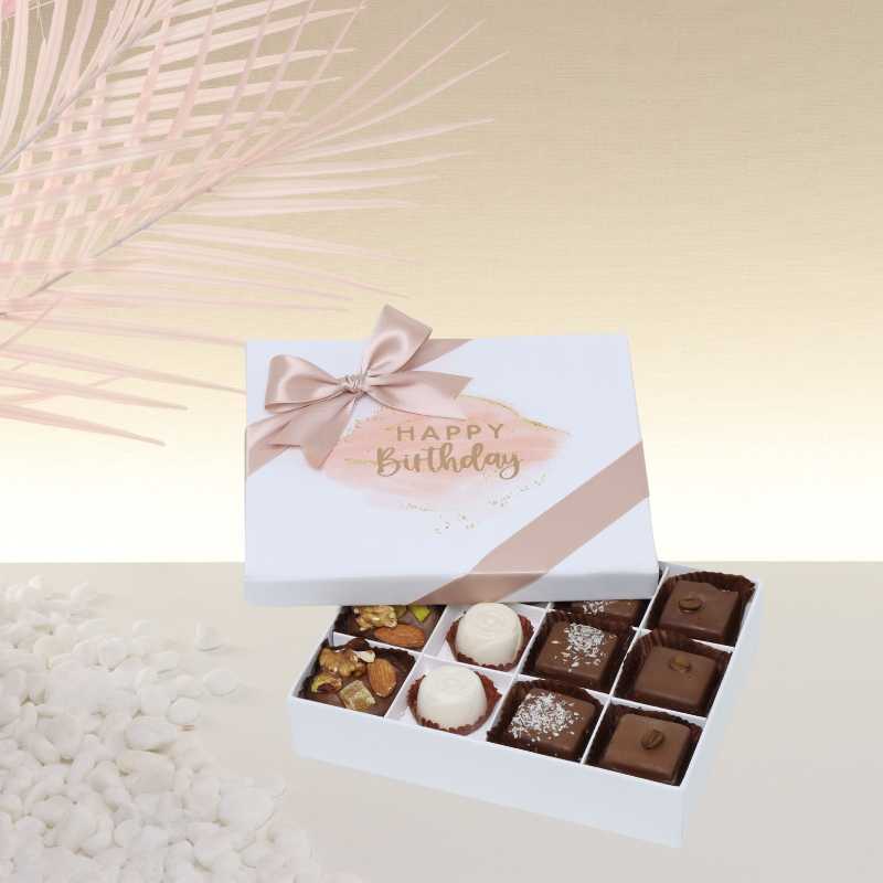 "Happy birthday" stain taupe designed 12P chocolate hard box