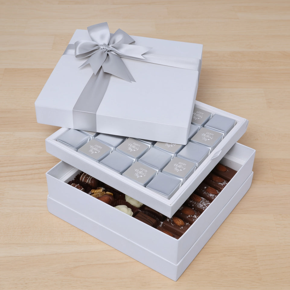 "Happy mother's day" classic silver 2-layer chocolate hard box