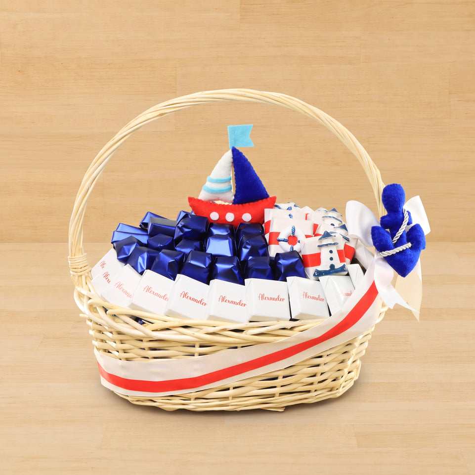 Baby boy nautical theme decorated chocolate medium basket