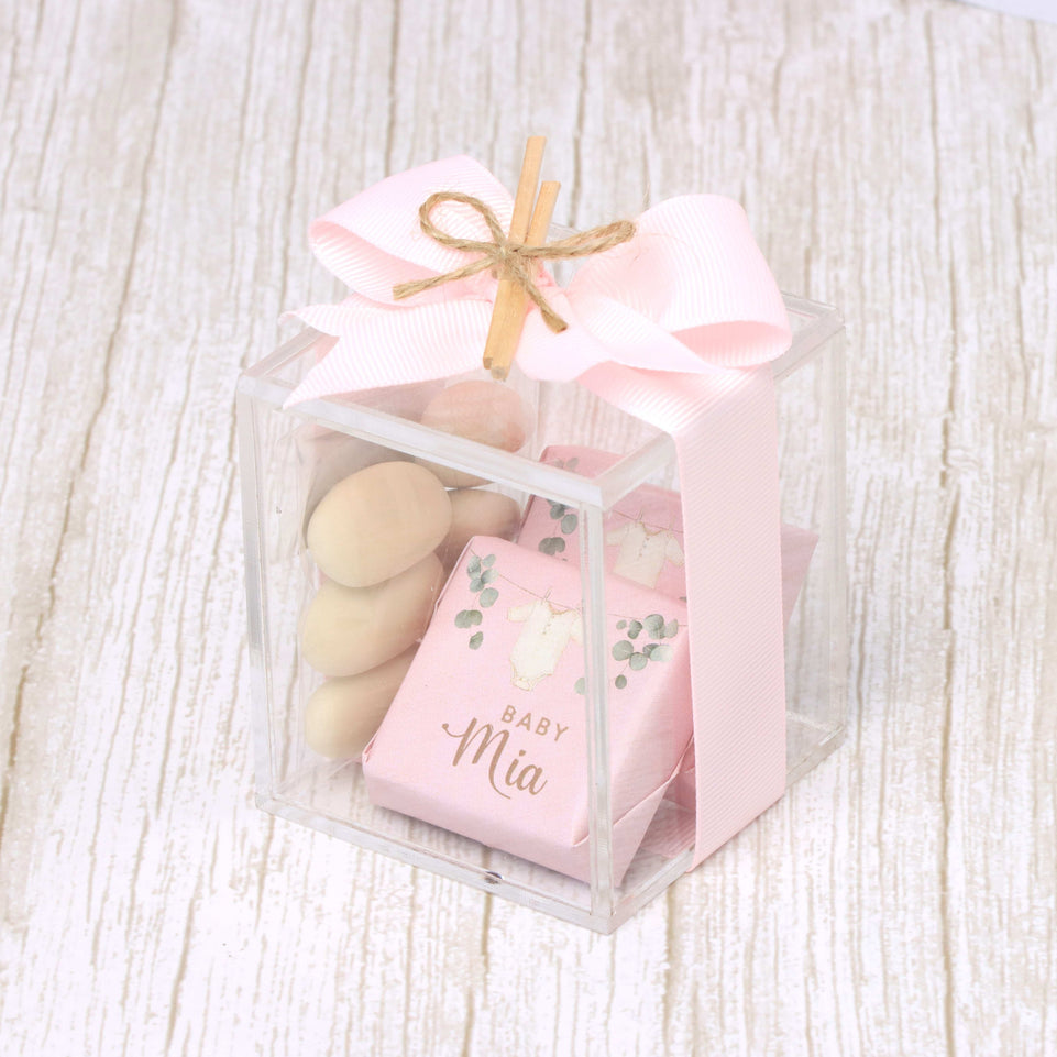 Set of 20 baby girl customized premium chocolate acrylic box