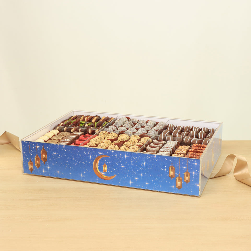 Ramadan designed premium chocolate & dates acrylic tray
