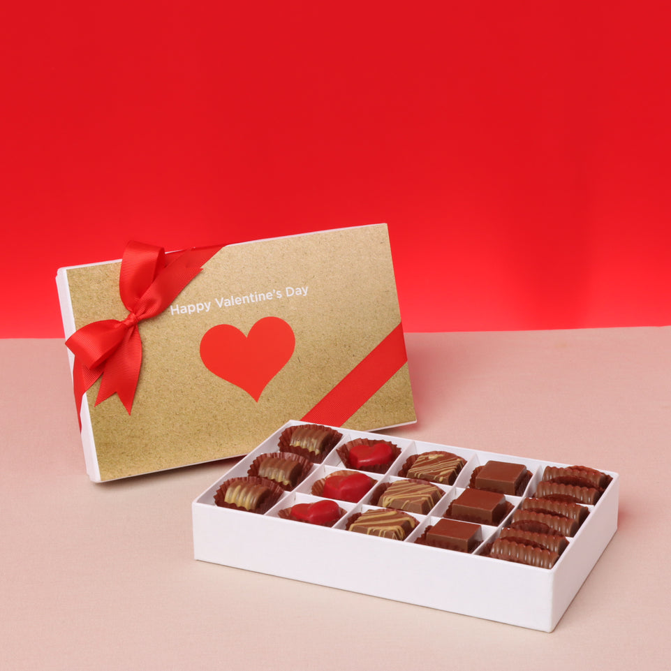 Red heart valentine designed 15-pc chocolate hard box