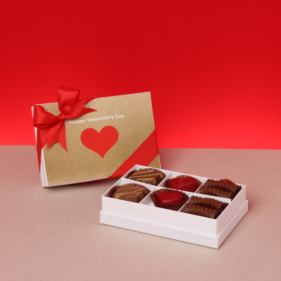 Set of 8 red heart valentine design chocolate 6-pc hard box giveaway