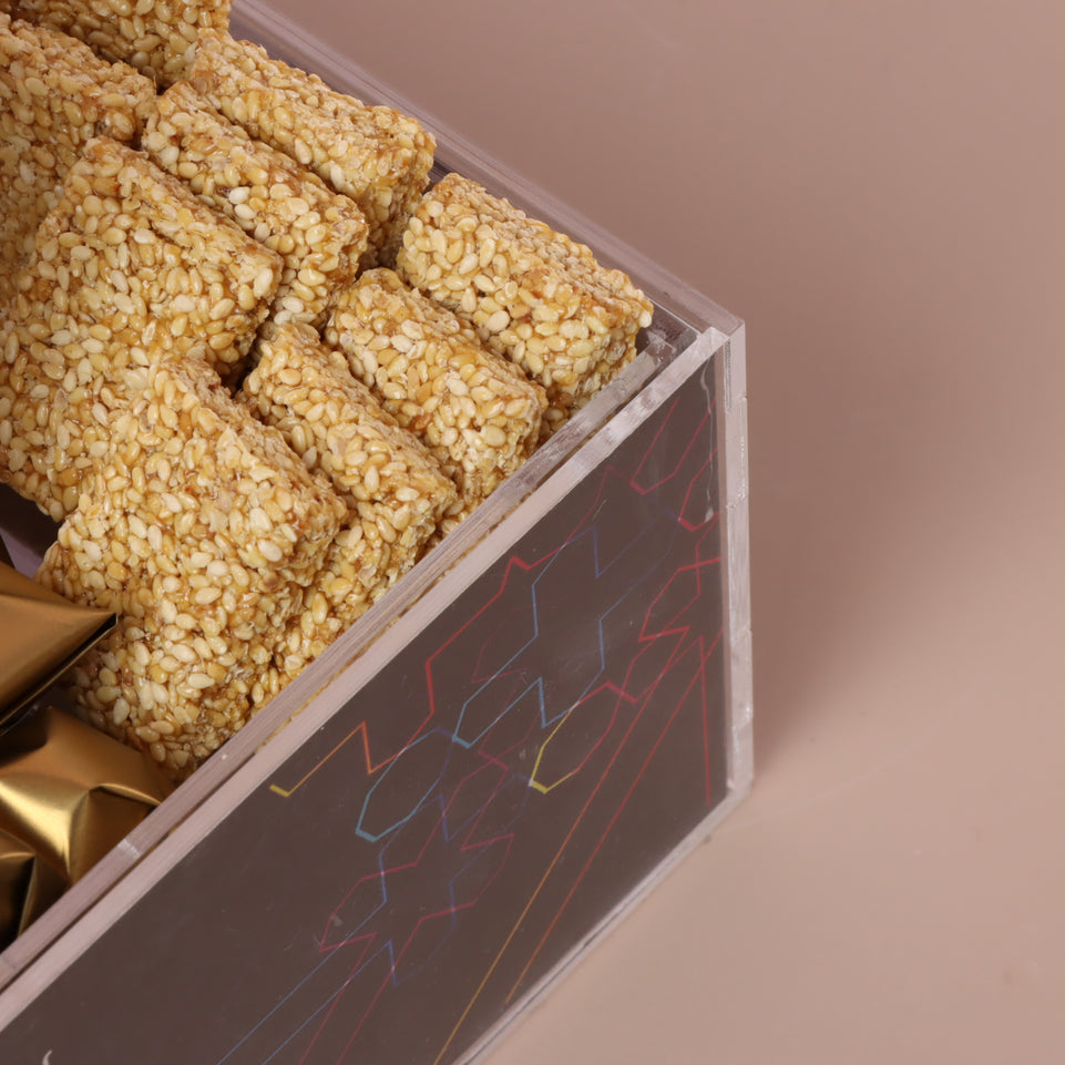 Ramadan geometrical designed chocolate and sweets acrylic medium tray