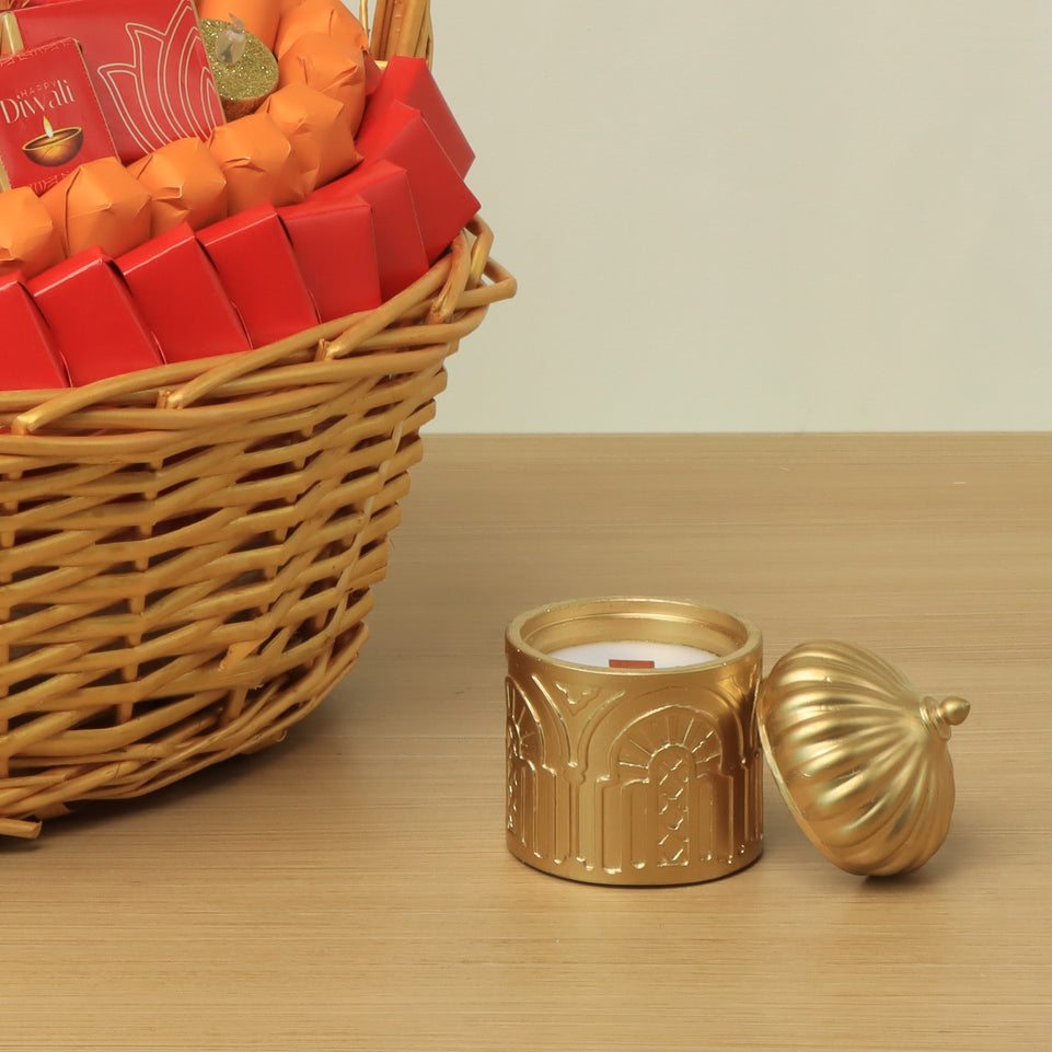 Happy Diwali with mosque candle customized premium chocolate large basket