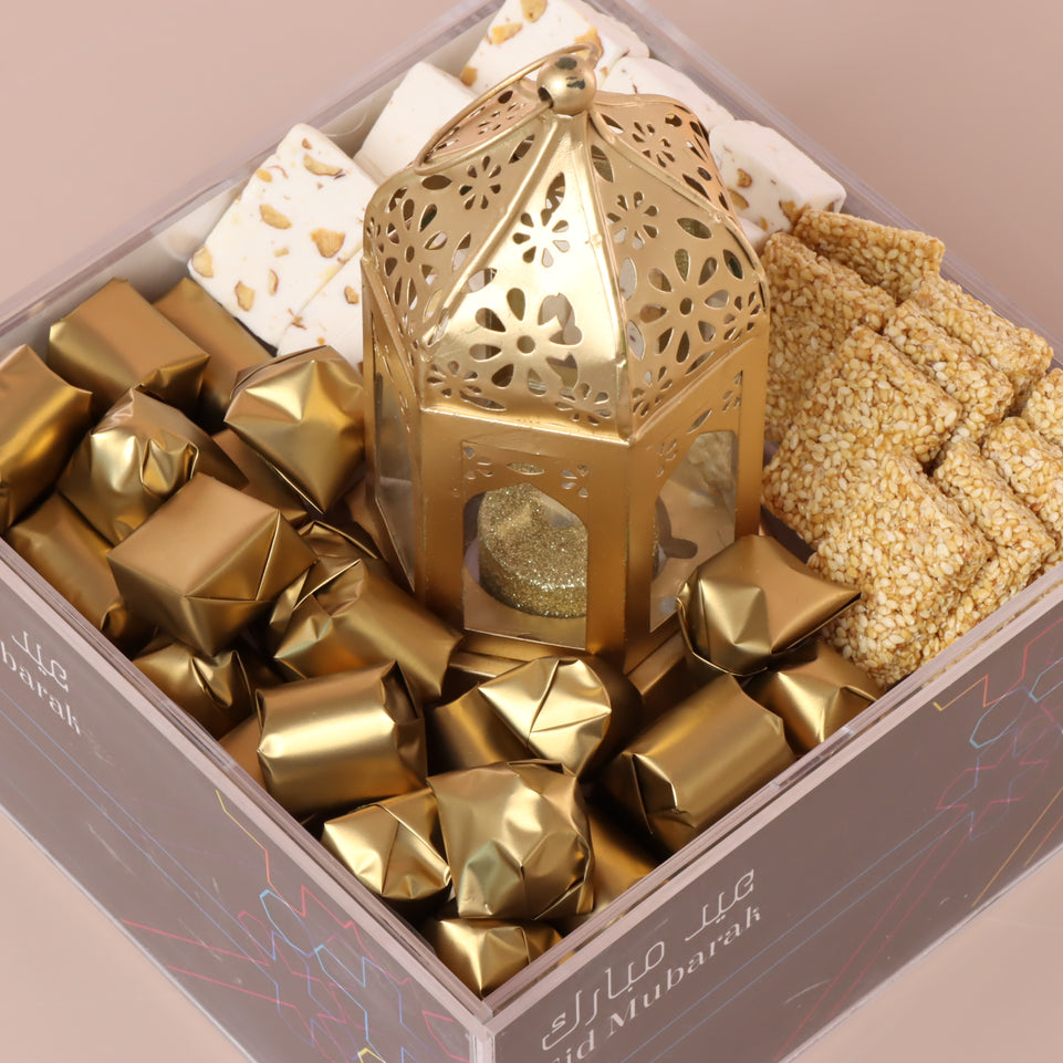 Eid mubarak geometrical designed chocolate and sweets acrylic medium tray