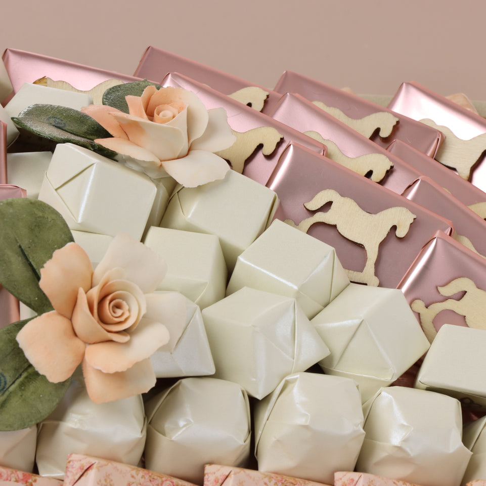 Baby girl flower designed chocolate decorated medium leather tray