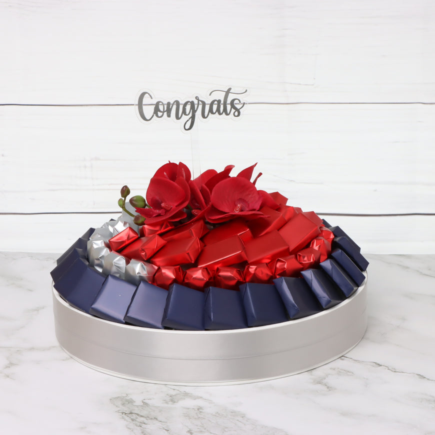 Congrats orchid decorated chocolate leather round tray