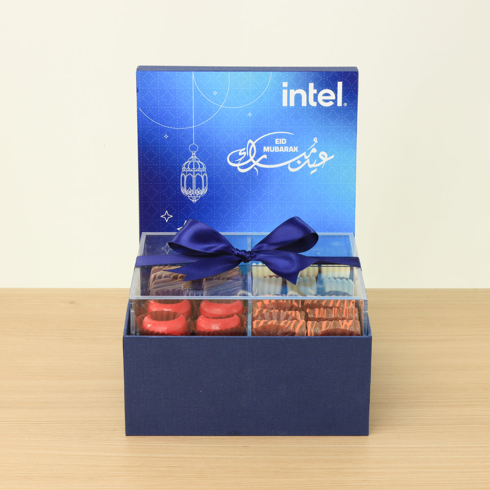 Corporate customized Eid Mubarak designed premium chocolate medium hamper