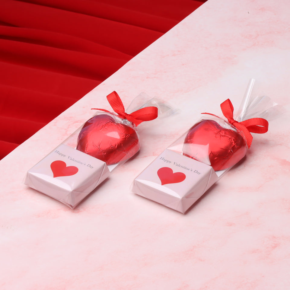 Set of 20 happy valentines day designed premium chocolate transparent wrapped with ribbon giveaways