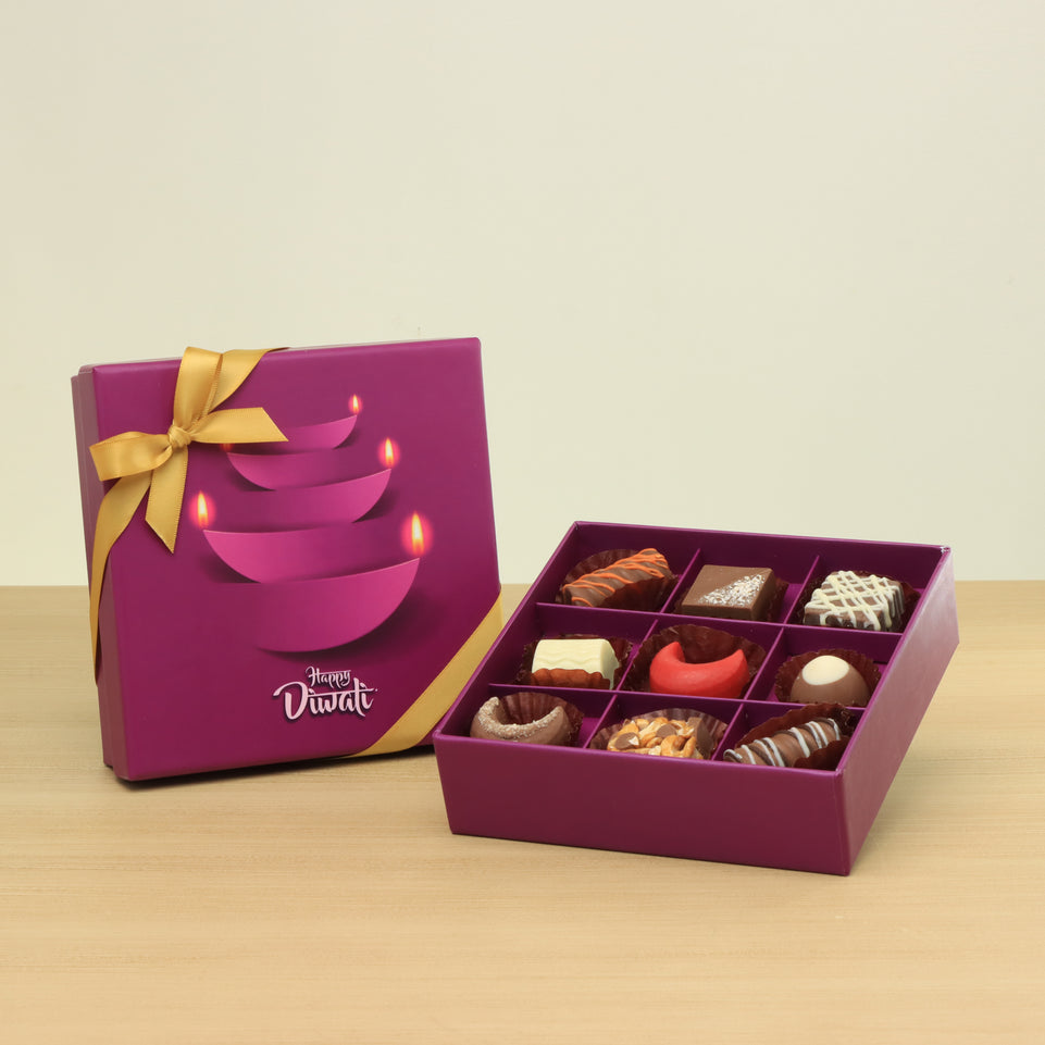 Diwali candle designed premium chocolate 9-piece printed hard box