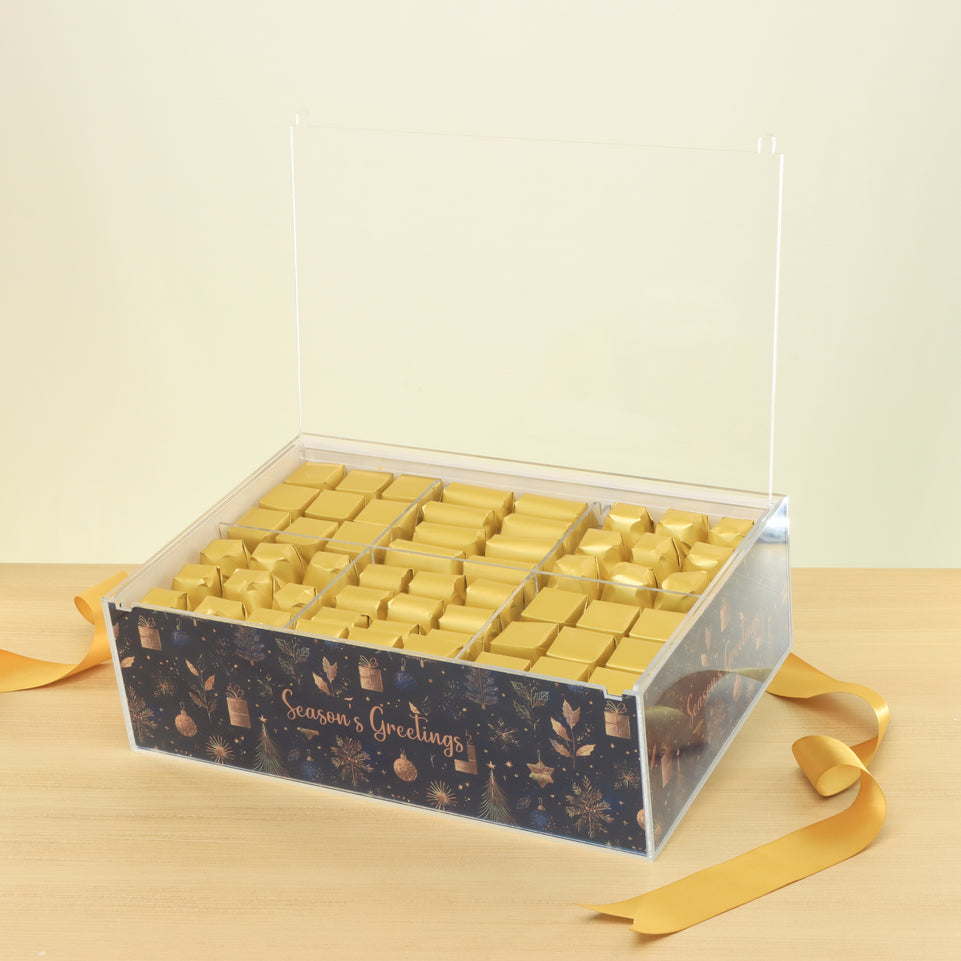 Season's greetings designed premium chocolate medium acrylic box