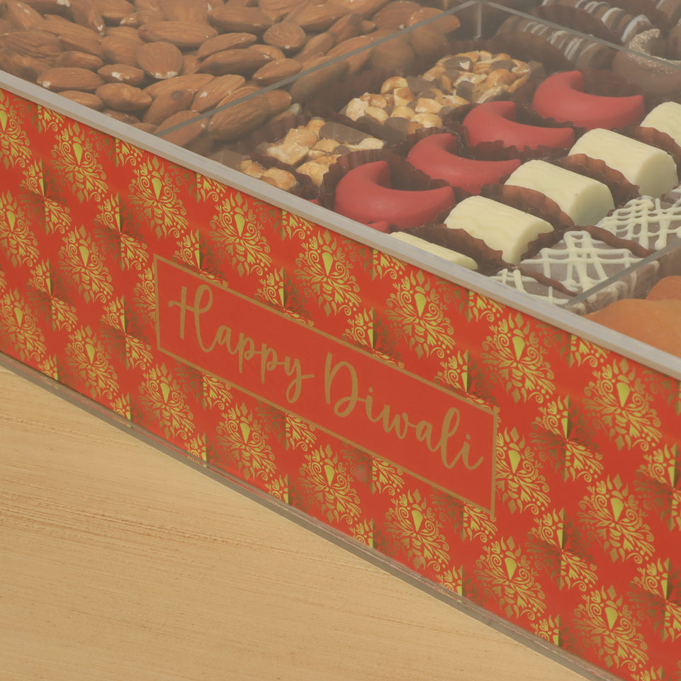 Happy diwali designed premium chocolate & nuts large acrylic box