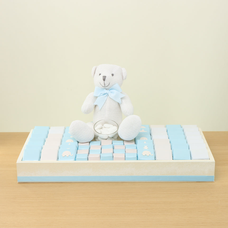 Baby boy glittery decorated chocolate & teddy plush toy leather tray