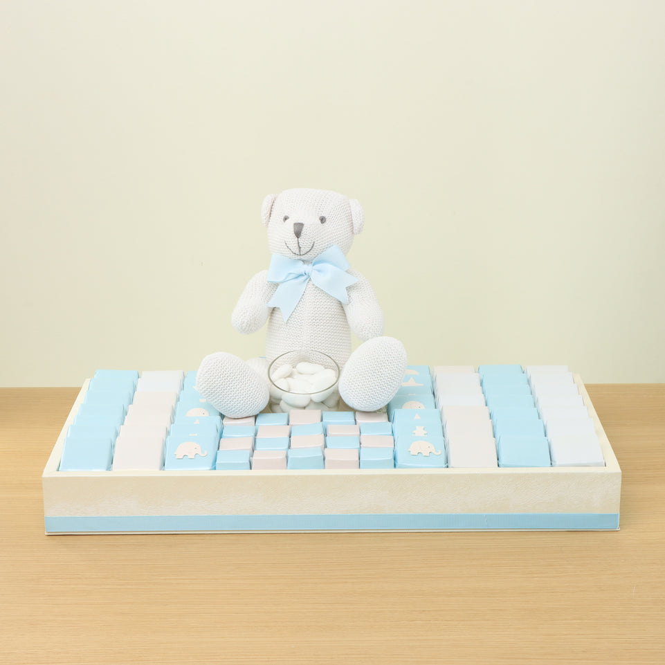 Baby boy glittery decorated chocolate & teddy plush toy leather tray