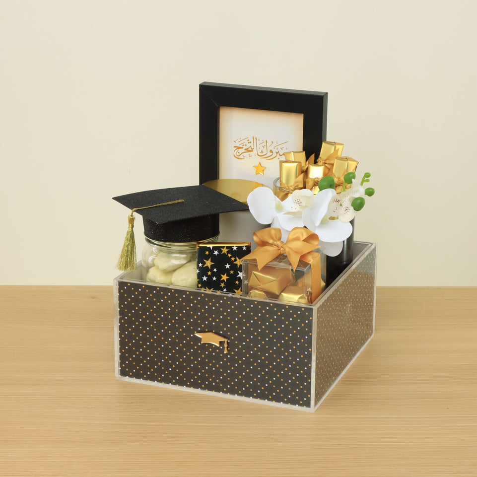 Graduation designed premium chocolate double acrylic hamper