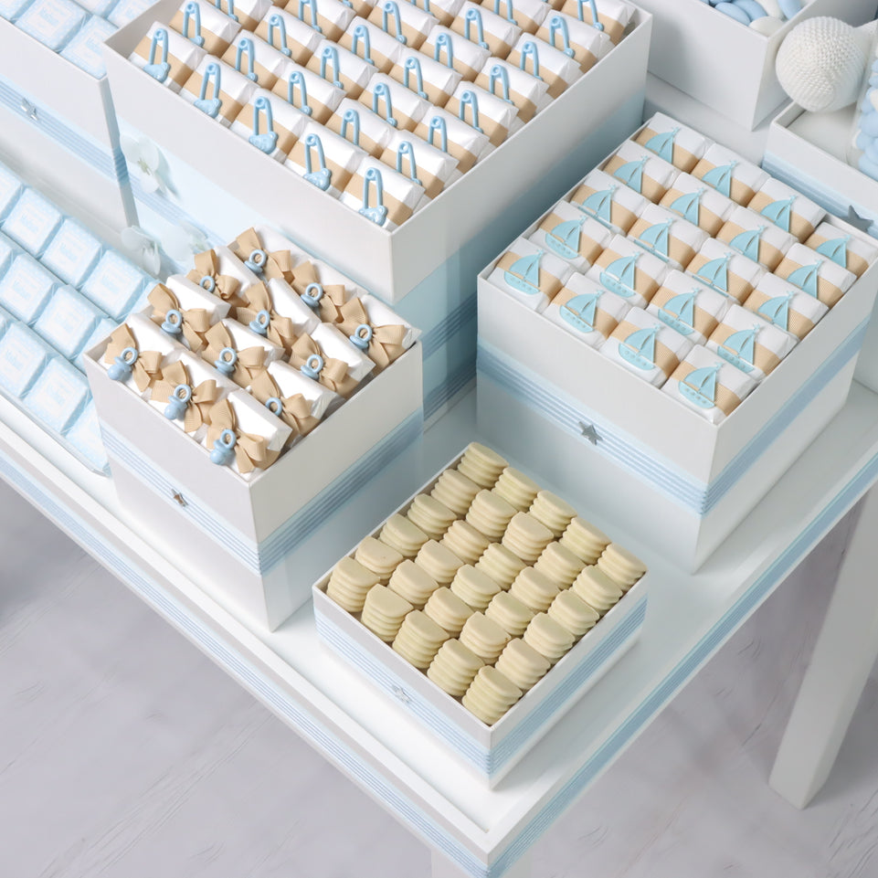 Baby boy personalized premium chocolate arrangement stand with personalized backdrop