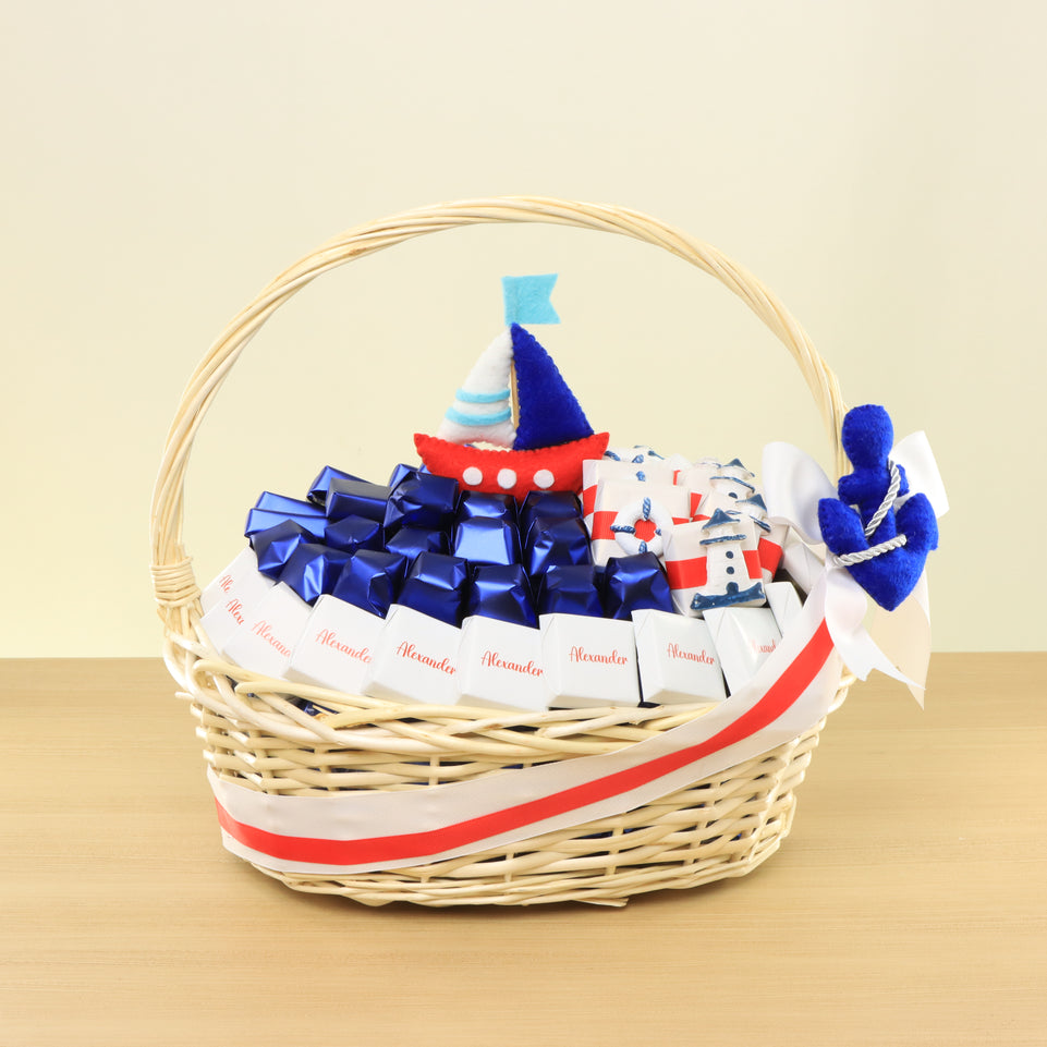 Baby boy nautical theme decorated chocolate medium basket