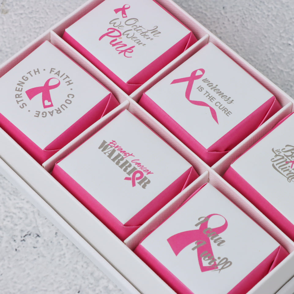 Set of 8 Breast cancer awareness designed chocolate 6-piece hard box