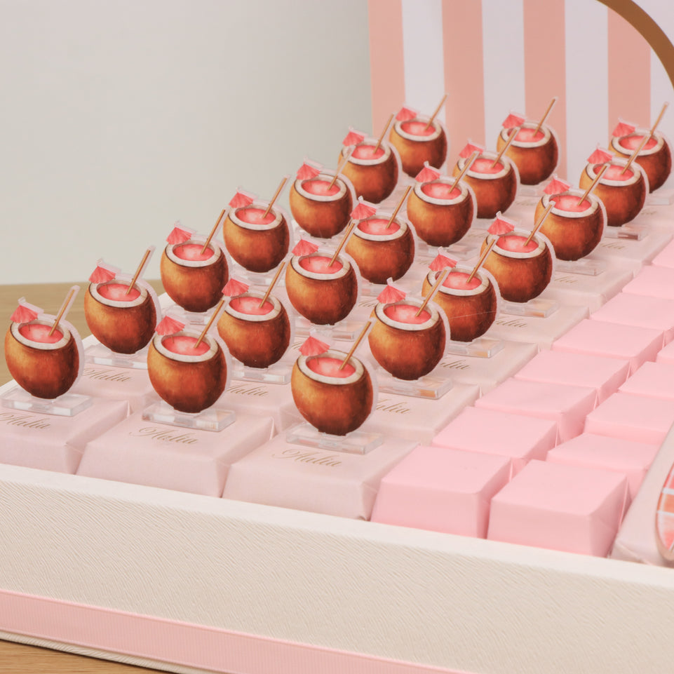 Baby girl flamingo theme with acrylic backdrop premium chocolate large leather tray