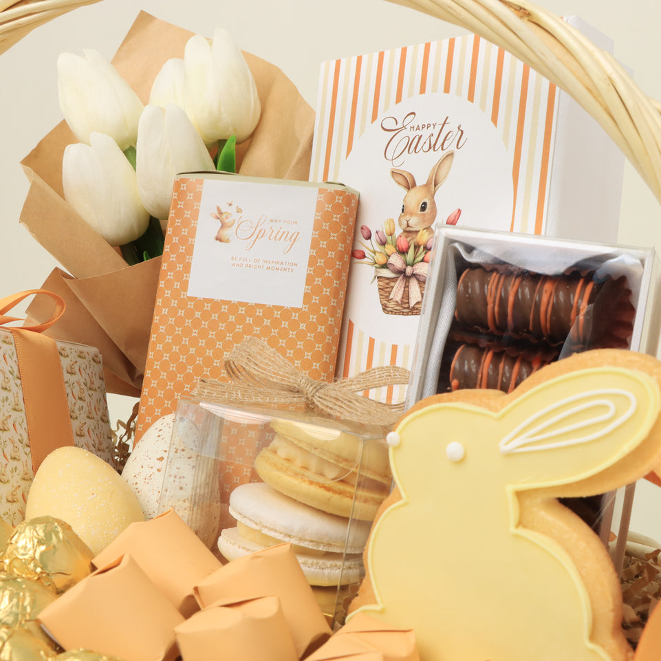 Happy Easter designed premium chocolate cookie macaroon medium basket