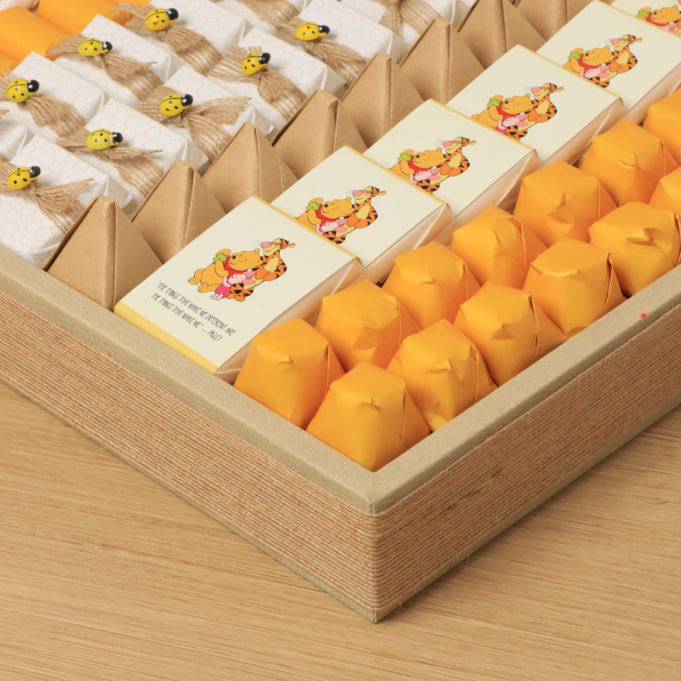 Baby boy pooh themed designed premium chocolate large leather tray with acrylic backdrop