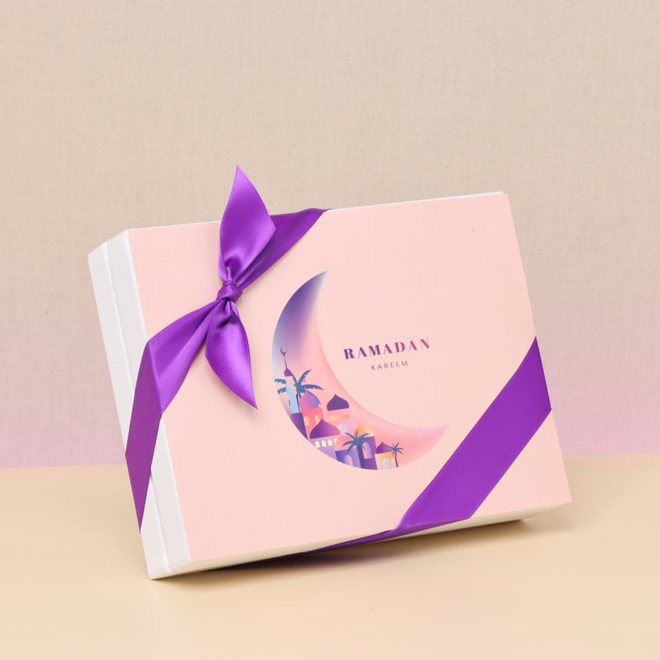 Ramadan kareem crescent designed chocolate & dates 12- piece hard box
