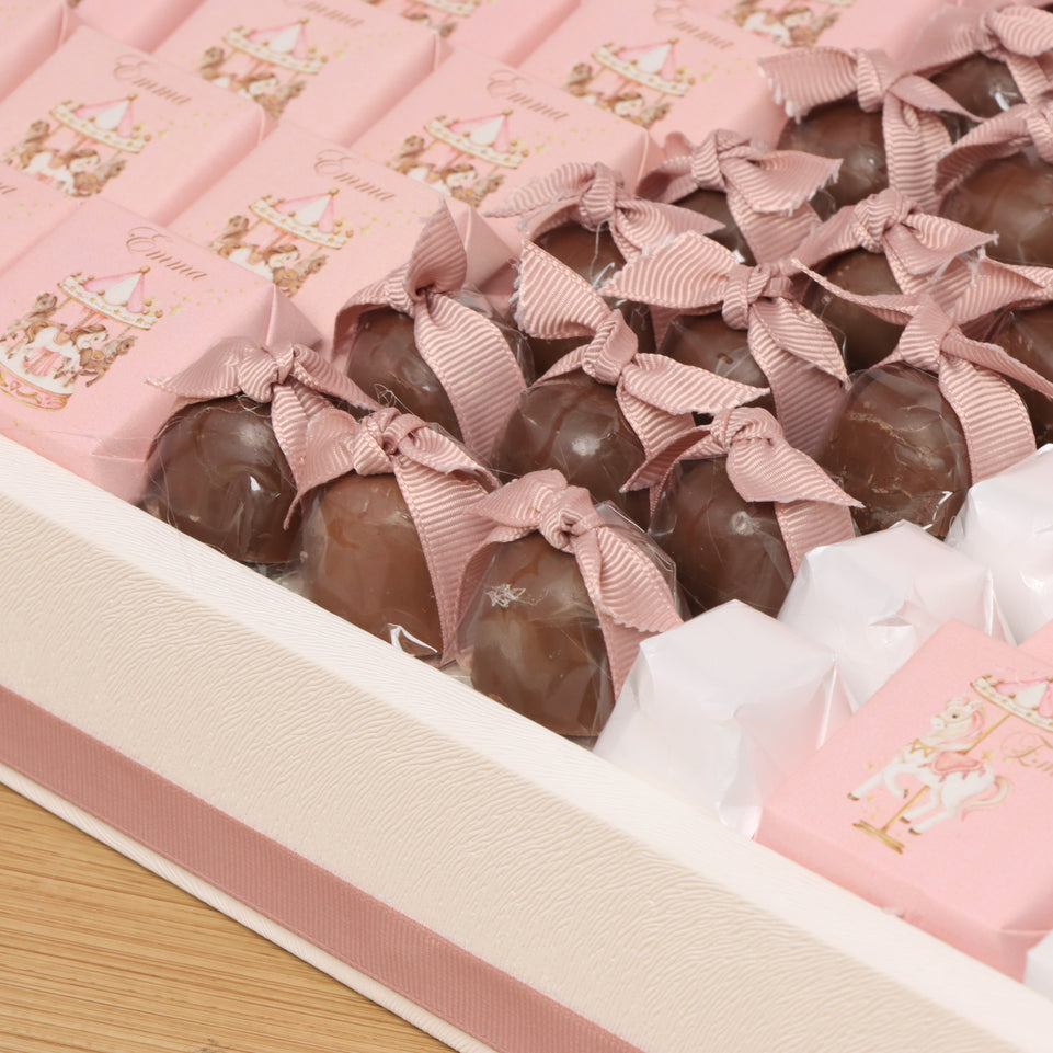 Baby girl carousel designed premium chocolate with acrylic backdrop
