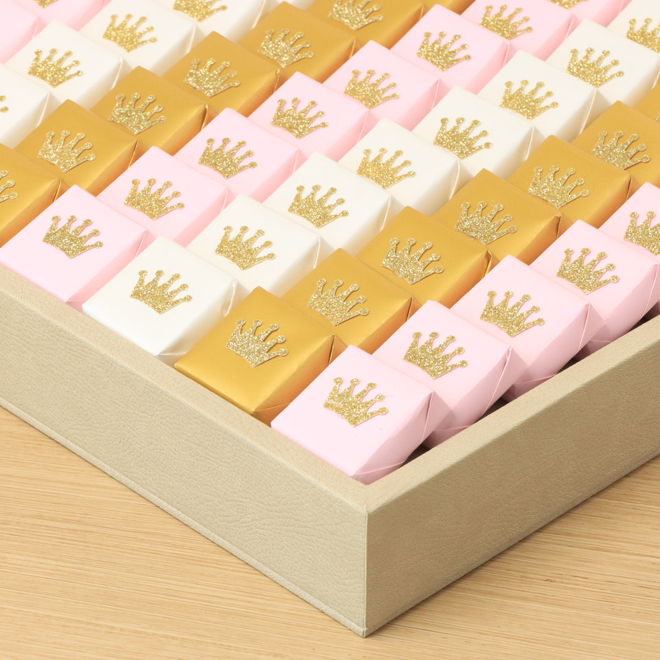 Baby girl crown decorated premium chocolate large leather tray with acrylic backdrop