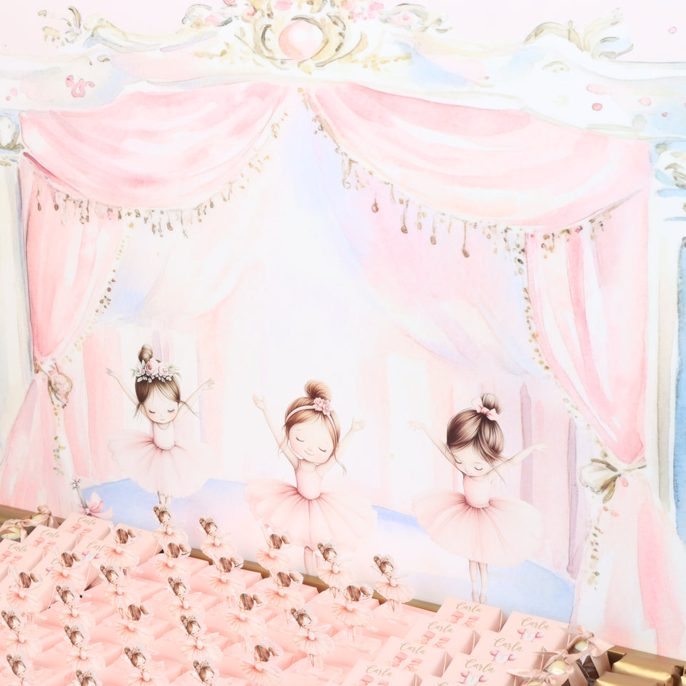Baby girl ballerina theme design premium chocolate large leather tray with acrylic backdrop