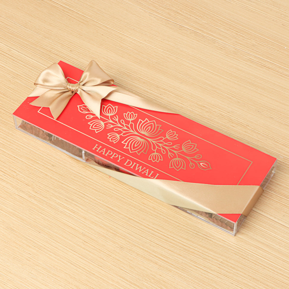 Happy Diwali ornament design premium chocolate and sweets gift acrylic box
