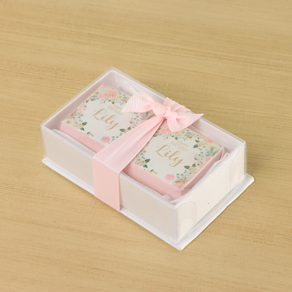 Set of 20 Baby girl floral design premium chocolate 2pc view top box