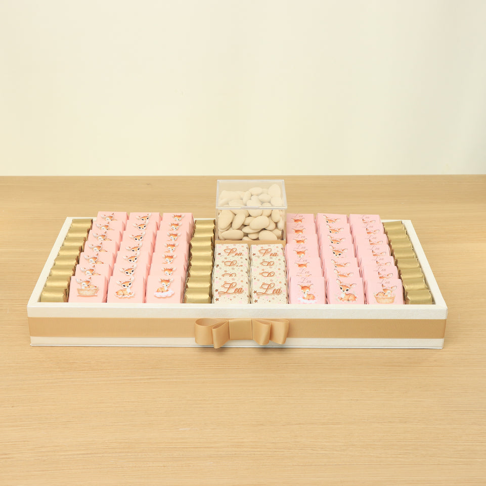 Baby girl dear theme design premium chocolate medium leather tray