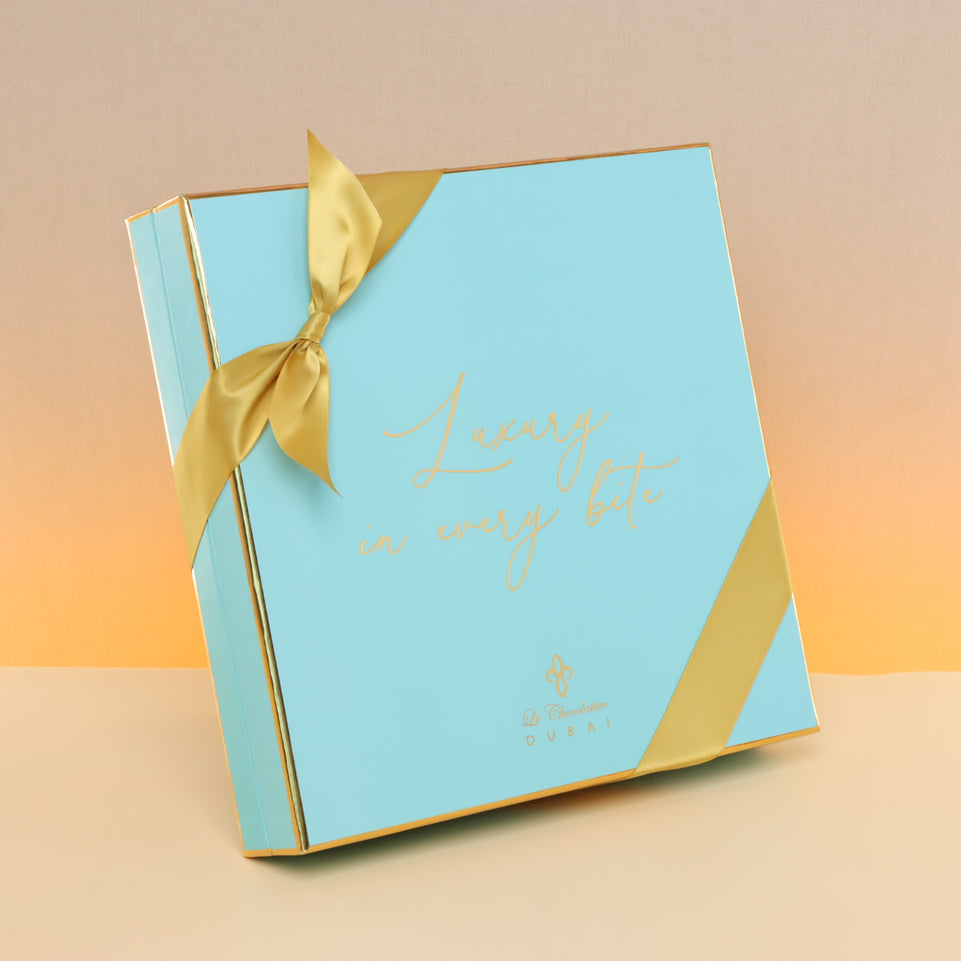 Luxury Tiffany color designed premium chocolate box with ribbon