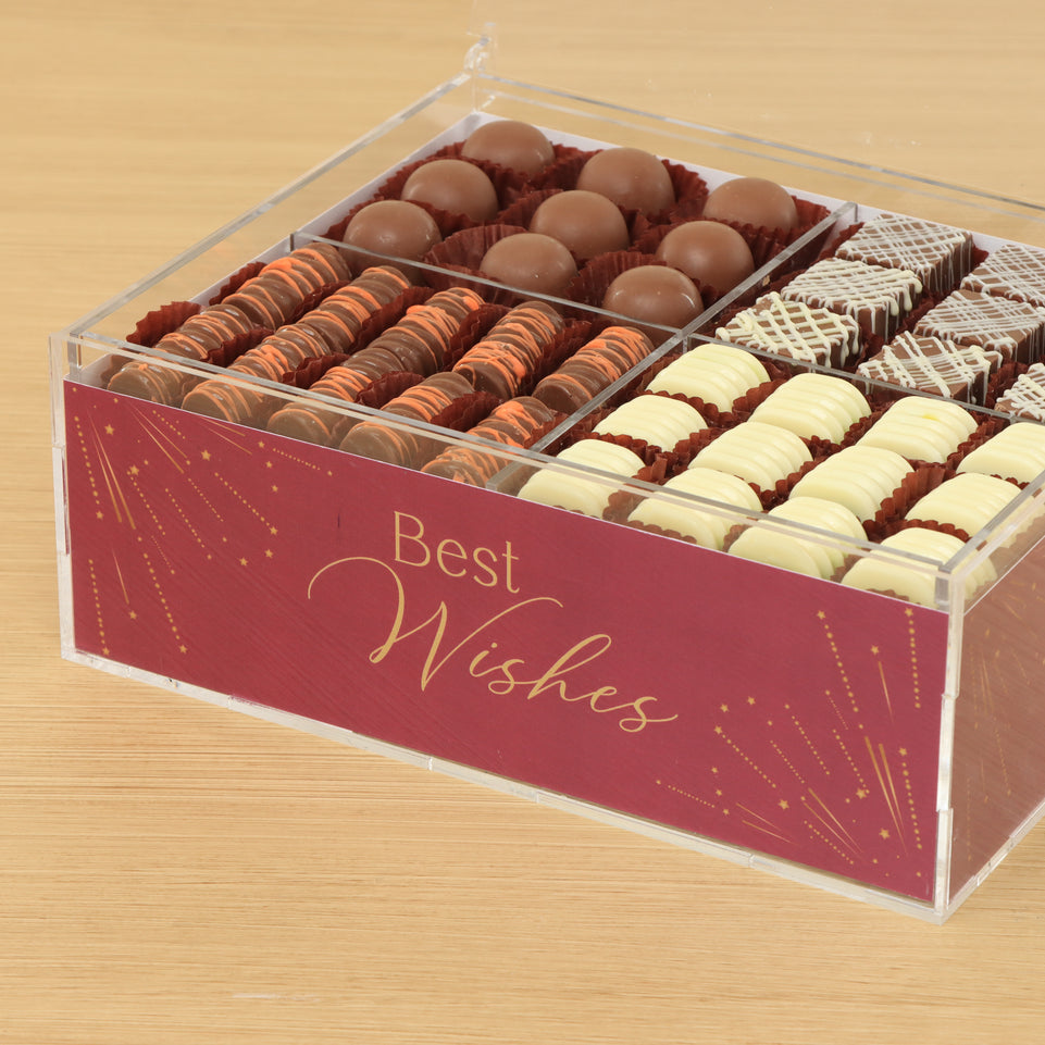 Best Wishes festive design premium chocolate gift acrylic box
