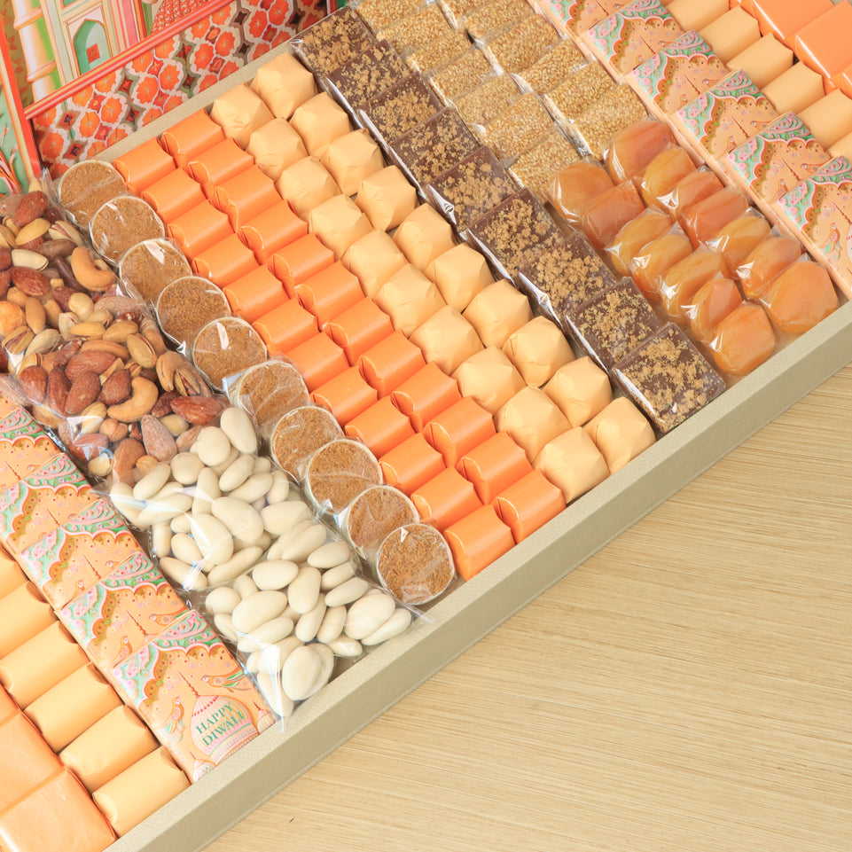 Happy Diwali mosque designed premium chocolate & sweets large leather tray