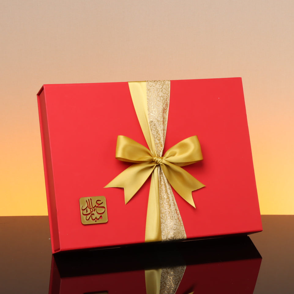 Acrylic decorated Eid Mubarak luxury mixed stuffed dates magnetic red hard box