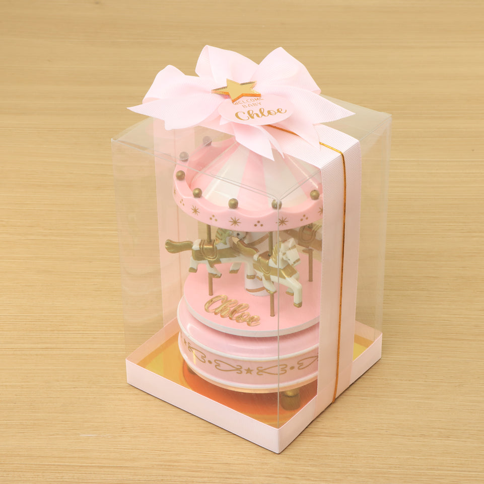 Set of 20 Baby girl personalized acrylic name decorated carousel music box
