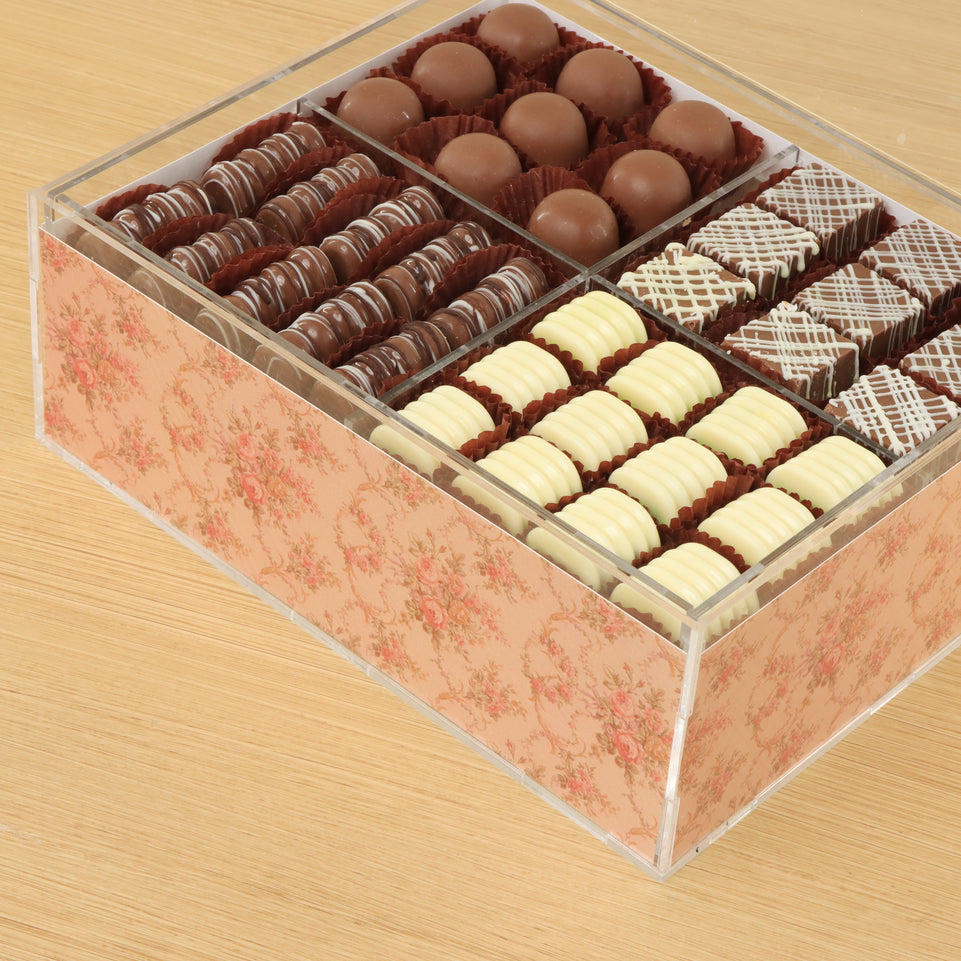 A special treat flower pattern design premium chocolate small double acrylic tray