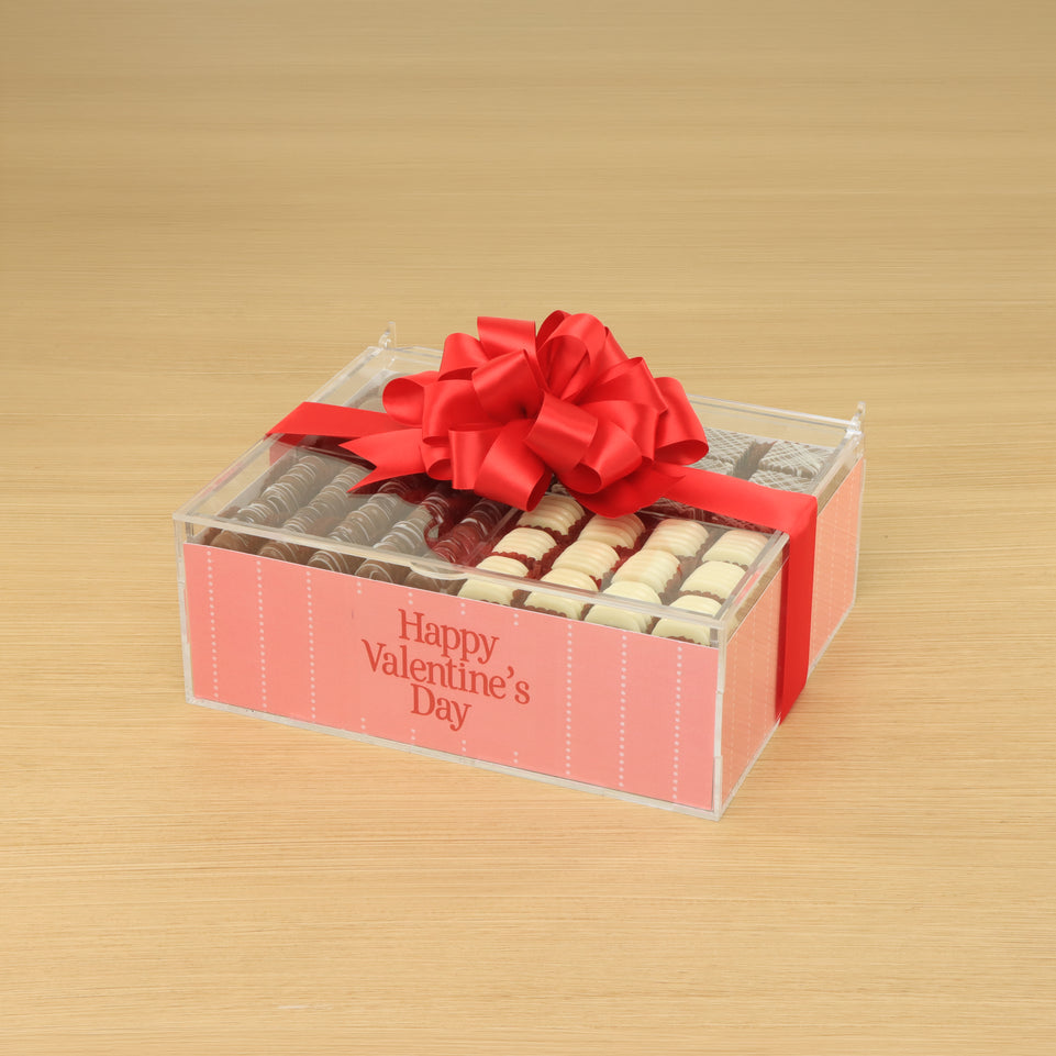 Happy Valentine's Day pink dotted line design premium chocolate gift acrylic box