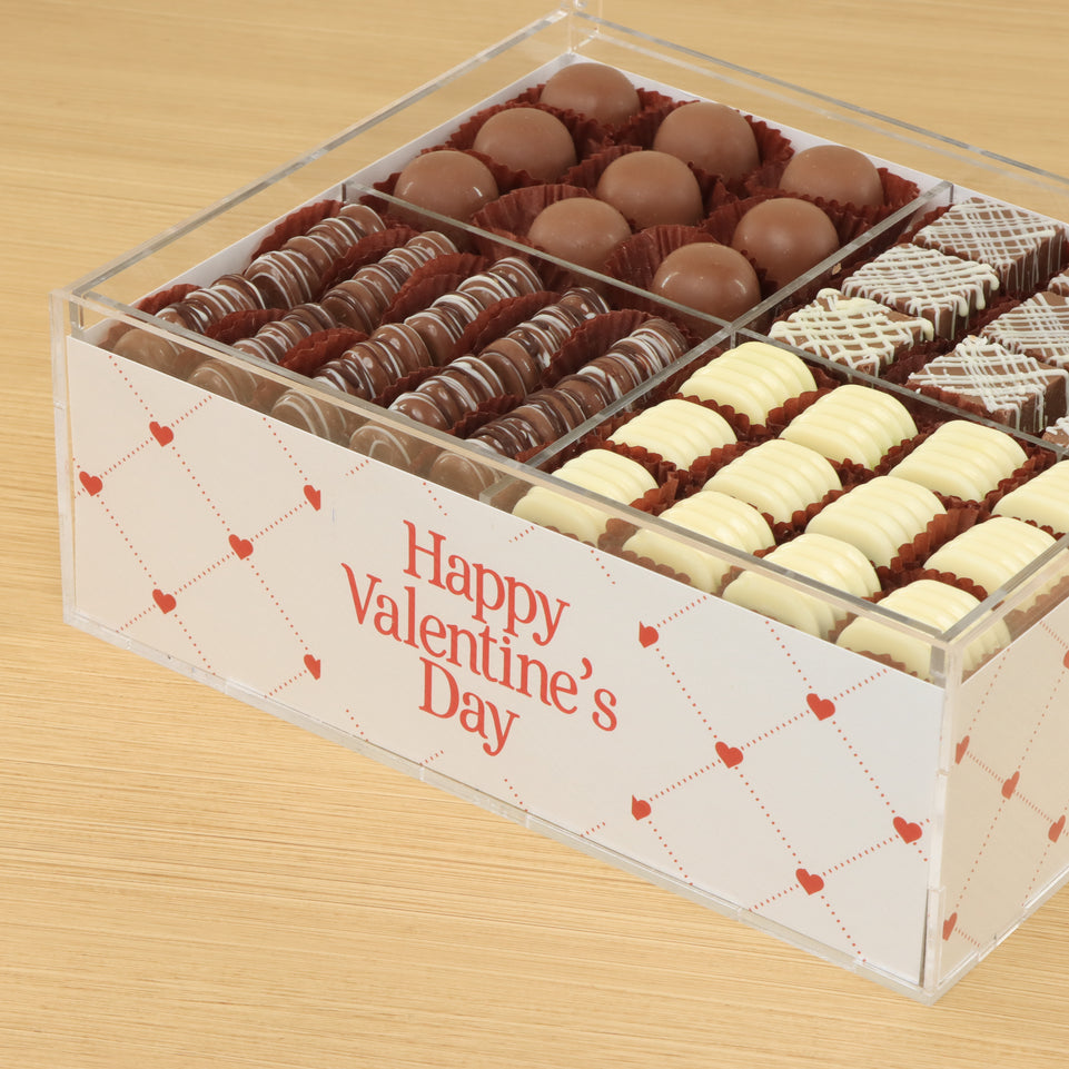 Happy Valentine's Day diamond heart liner design premium chocolate gift acrylic box