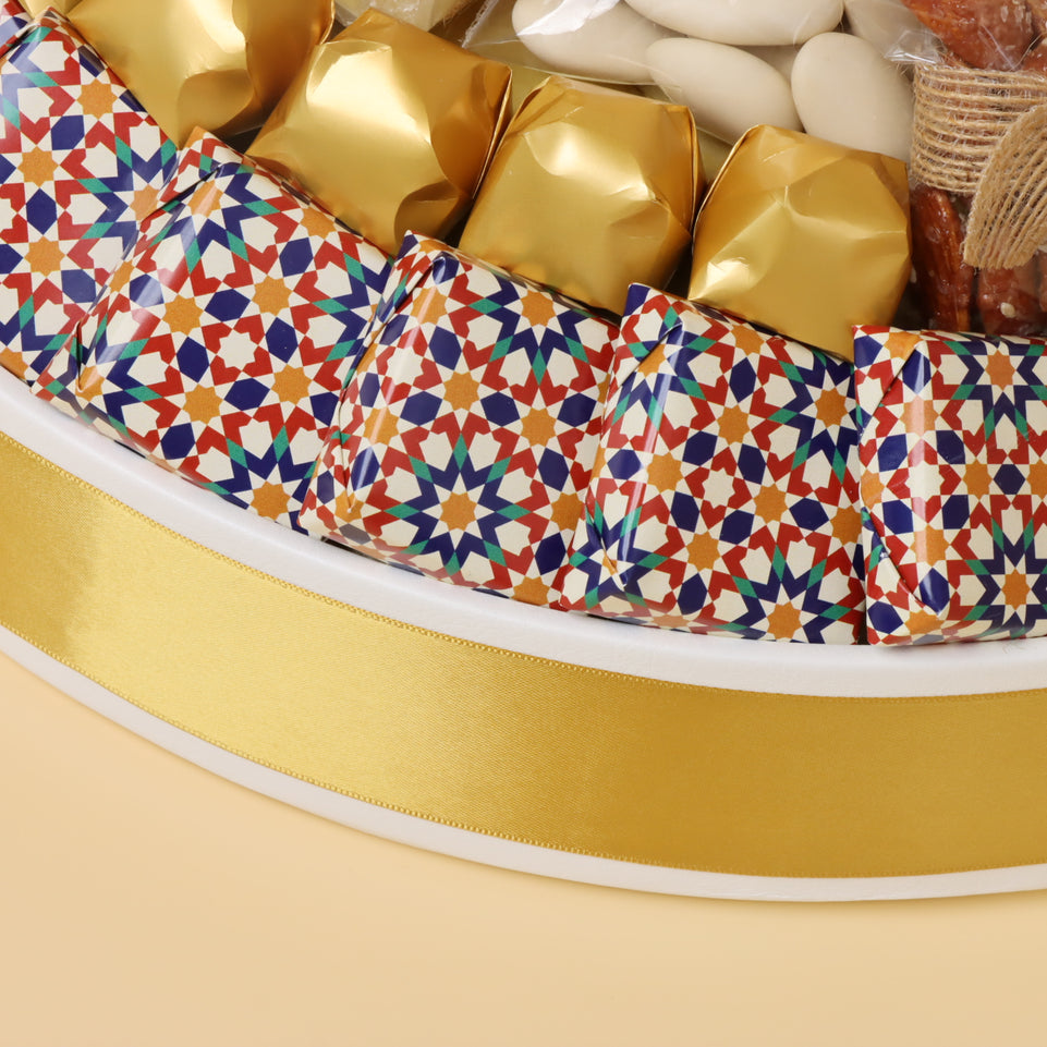 Ramadan eid decorated chocolate & sweets round leather tray