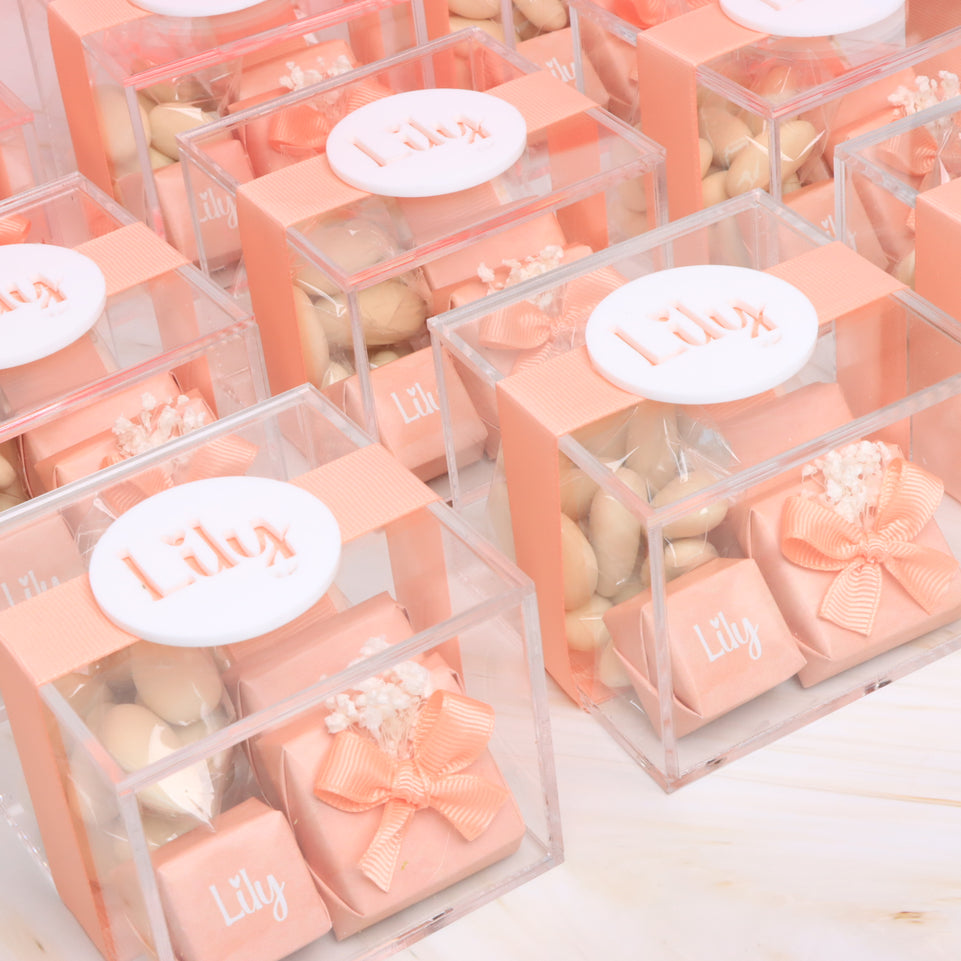 Set of 20 Baby Girl personalized premium chocolate acrylic box giveaway