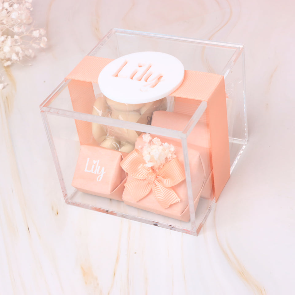 Set of 20 Baby Girl personalized premium chocolate acrylic box giveaway
