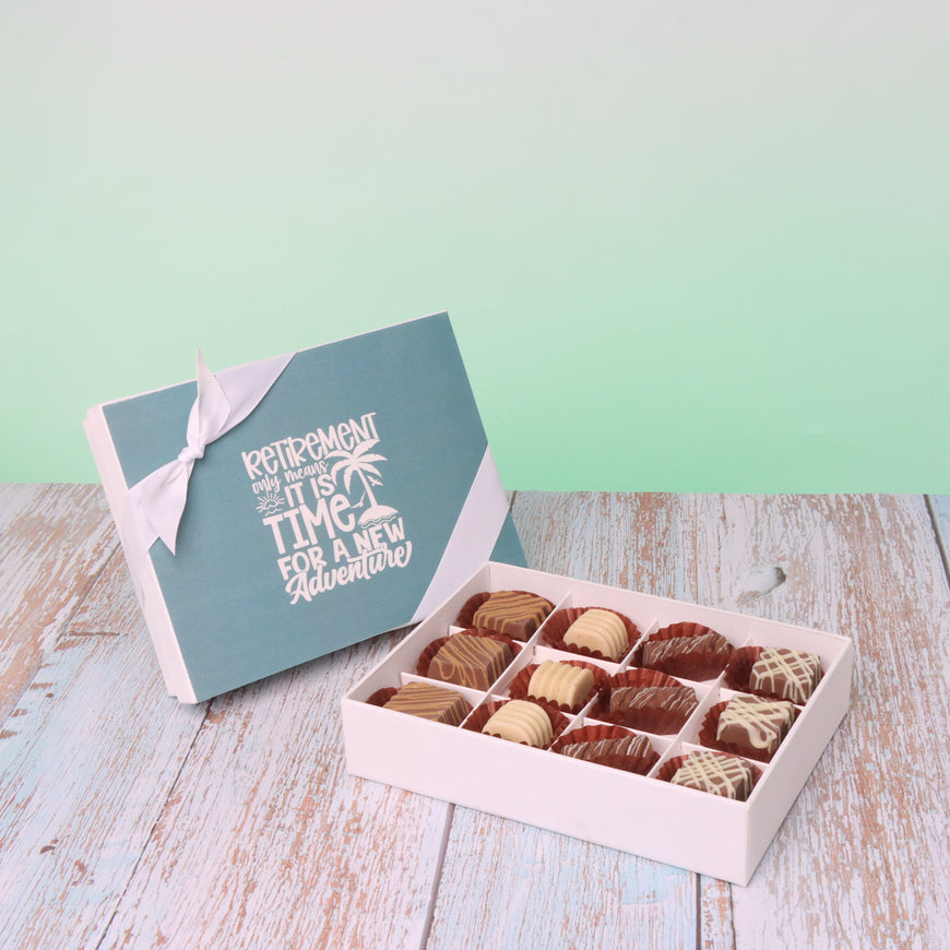 Retirement designed 12- piece premium chocolate hard box