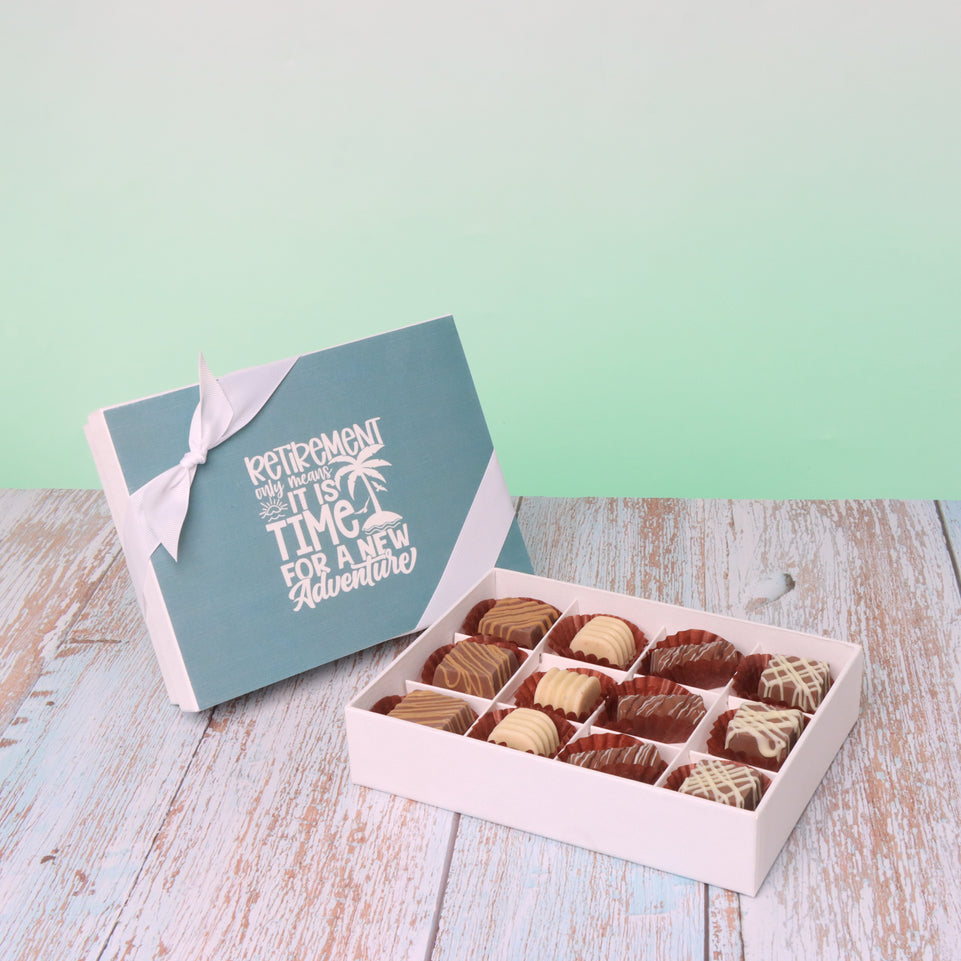 Retirement designed 12- piece premium chocolate hard box