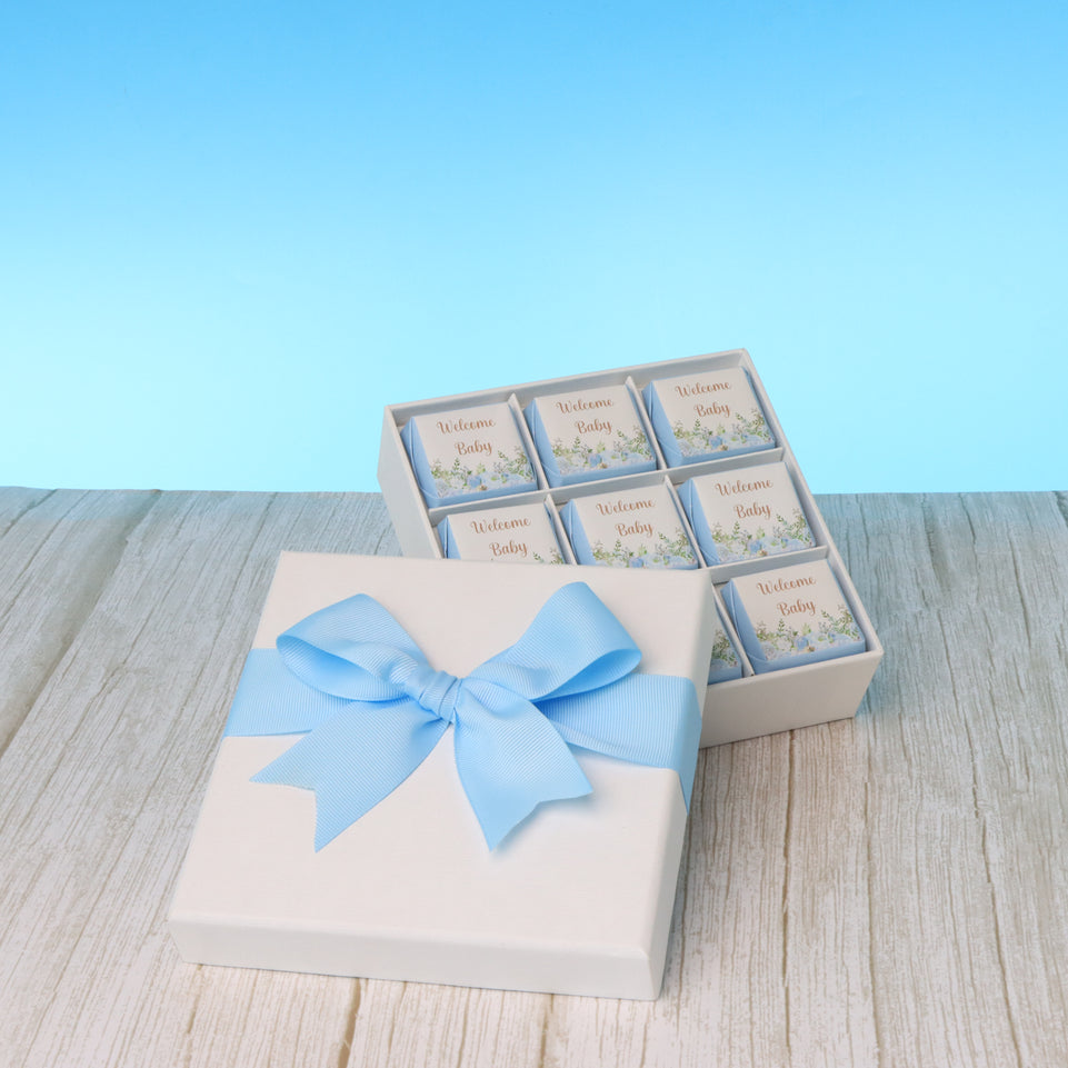 Baby boy flower designed 9-piece chocolate hard box