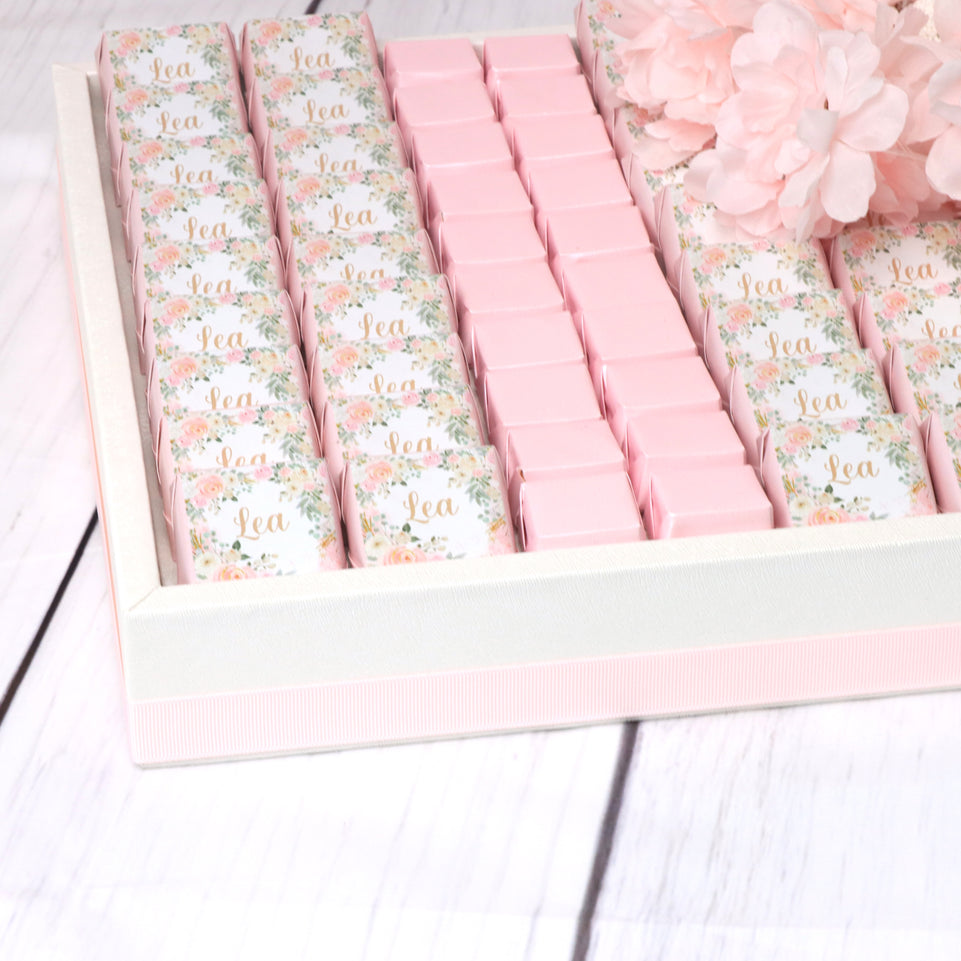 Baby flower designed personalized. premium chocolate large leather tray