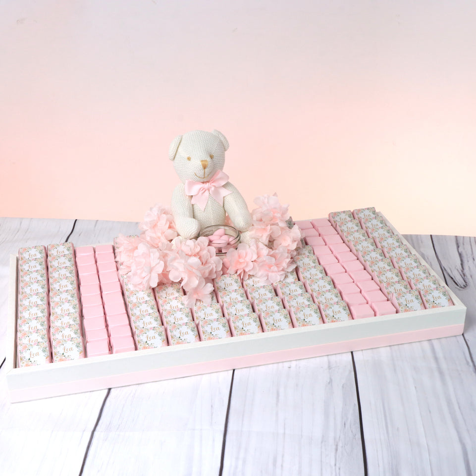 Baby flower designed personalized. premium chocolate large leather tray